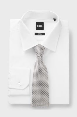Cravatta in misto seta con micromotivo, Grigio chiaro