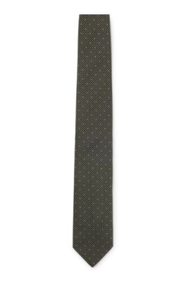 Silk-blend tie with micro pattern, Dark Green