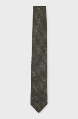 Silk-blend tie with micro pattern, Dark Green