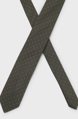 Silk-blend tie with micro pattern, Dark Green