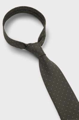 Silk-blend tie with micro pattern, Dark Green