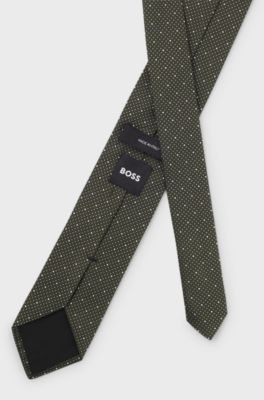 Silk-blend tie with micro pattern, Dark Green