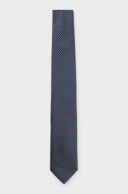 Silk-blend tie with micro pattern, Dark Blue