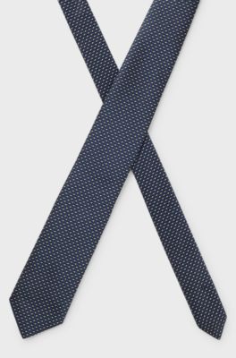 Silk-blend tie with micro pattern, Dark Blue