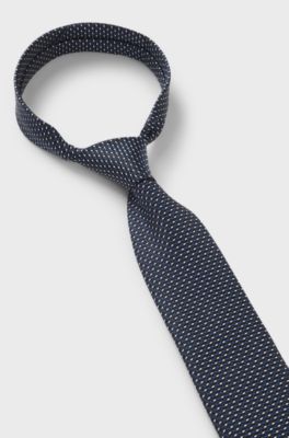 Silk-blend tie with micro pattern, Dark Blue