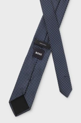 Silk-blend tie with micro pattern, Dark Blue