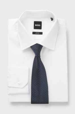 Silk-blend tie with micro pattern, Dark Blue