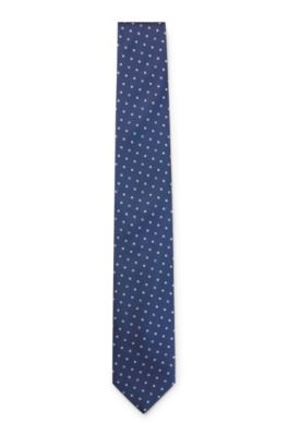 Silk-blend tie with micro pattern, Dark Blue