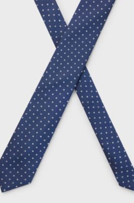 Silk-blend tie with micro pattern, Dark Blue