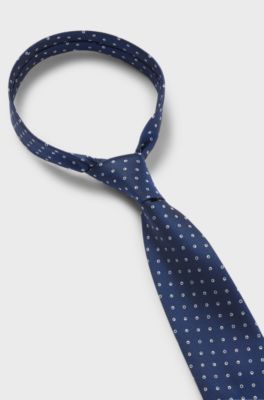 Silk-blend tie with micro pattern, Dark Blue