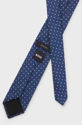 Silk-blend tie with micro pattern, Dark Blue