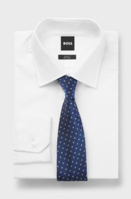 Silk-blend tie with micro pattern, Dark Blue