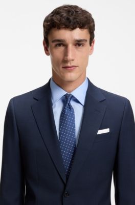 Silk-blend tie with micro pattern, Dark Blue