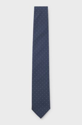 Silk-blend tie with micro pattern, Blue Patterned