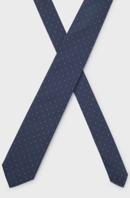 Silk-blend tie with micro pattern, Blue Patterned