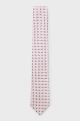 Silk-blend tie with micro pattern, Pink