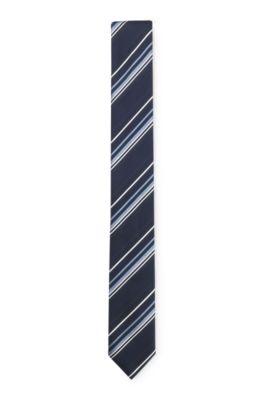 Silk-blend tie with diagonal-stripe jacquard, Blue stripes