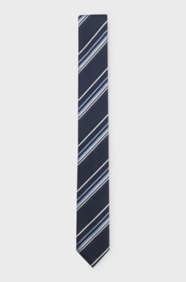 Silk-blend tie with diagonal-stripe jacquard, Blue stripes