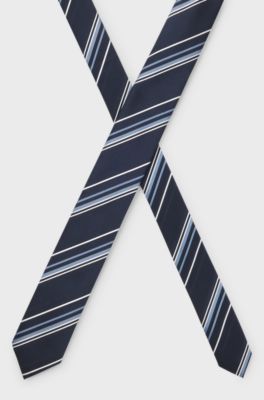 Silk-blend tie with diagonal-stripe jacquard, Blue stripes