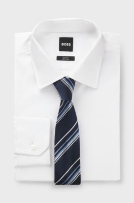 Silk-blend tie with diagonal-stripe jacquard, Blue stripes
