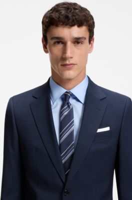Corbata de seda con jacquard de rayas en diagonal, Rayas azules