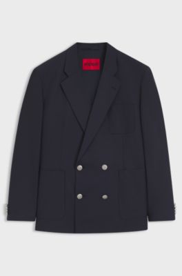 Modern-fit blazer in wool-blend poplin, Dark Blue