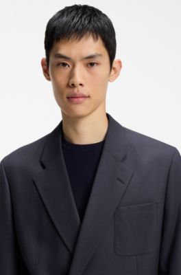 Modern-fit blazer in wool-blend poplin, Dark Blue