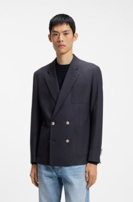 Modern-fit blazer in wool-blend poplin, Dark Blue