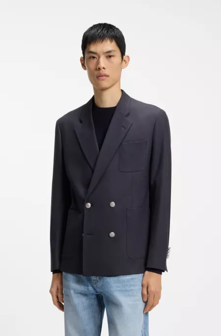 Modern-Fit Popeline-Blazer aus Woll-Mix