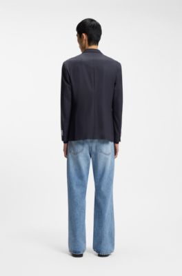 Blazer moderno fit in popeline misto lana, Blu scuro