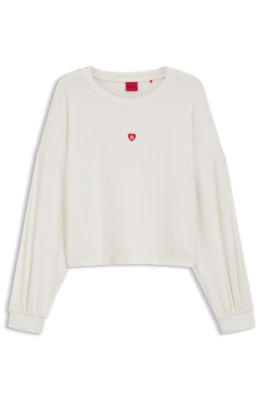 Stretch-modal sweatshirt with heart logo, Natural