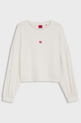 Stretch-modal sweatshirt with heart logo, Natural