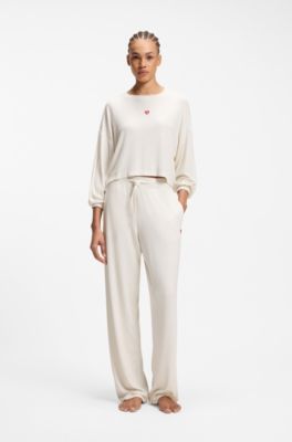 Stretch-modal sweatshirt with heart logo, Natural