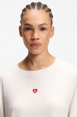 Stretch-modal sweatshirt with heart logo, Natural