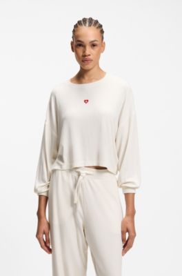 Stretch-modal sweatshirt with heart logo, Natural