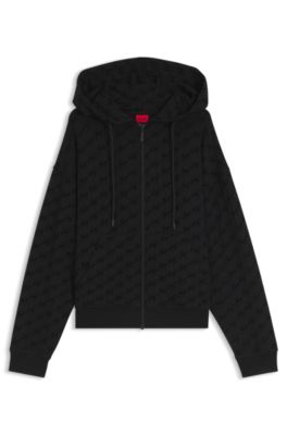 Relaxed-fit loungewear jacket in cotton-blend jersey, Black