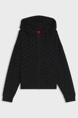 Relaxed-fit hooded jacket with flocked-logo print, Black