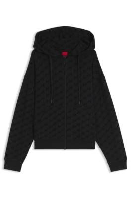 Relaxed-fit hooded jacket with flocked-logo print 1