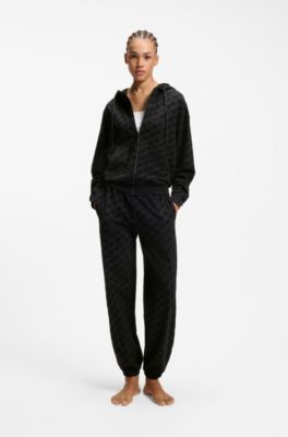 Relaxed-fit hooded jacket with flocked-logo print, Black