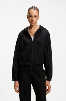 Relaxed-fit hooded jacket with flocked-logo print