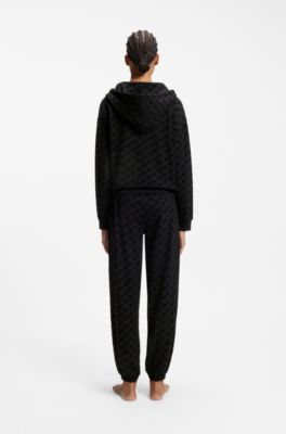 Relaxed-fit hooded jacket with flocked-logo print, Black