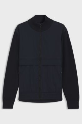 Cotton-blend jacket with contrast-fabric trims, Dark Blue