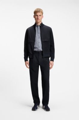 Cotton-blend jacket with contrast-fabric trims, Dark Blue
