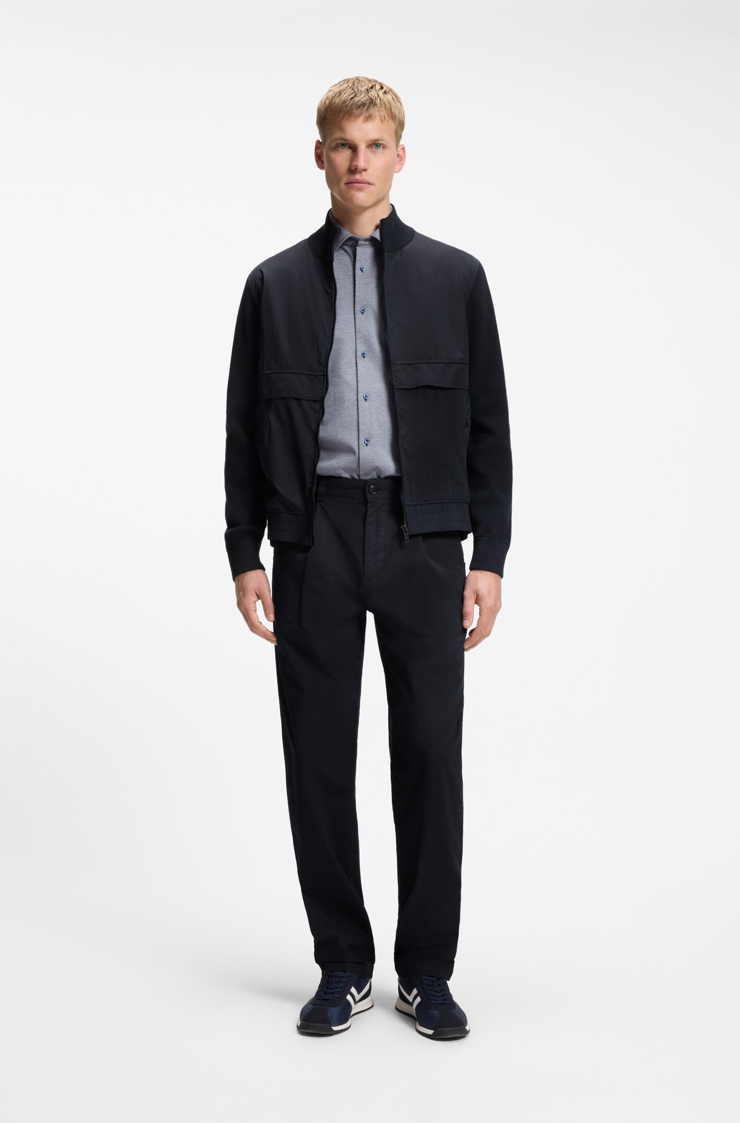 Boss Cotton-blend jacket with contrast-fabric trims jackor herr – bild 2