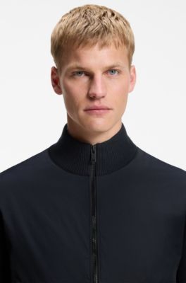 Cotton-blend jacket with contrast-fabric trims, Dark Blue