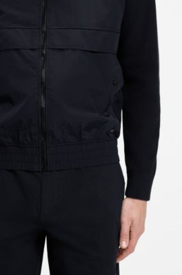 Cotton-blend jacket with contrast-fabric trims, Dark Blue