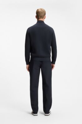 Cotton-blend jacket with contrast-fabric trims, Dark Blue