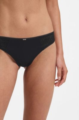 Slip a vita bassa con pizzo e dettagli dorati, Nero
