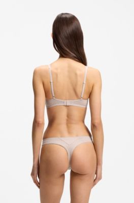 Slip a vita bassa con pizzo e dettagli dorati, Beige chiaro