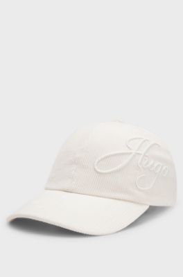 Cotton-corduroy cap with logo embroidery, White